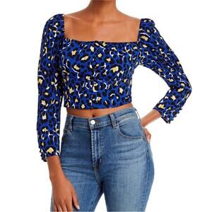 Anthropologie Blue and Yellow Leopard Print Blouse